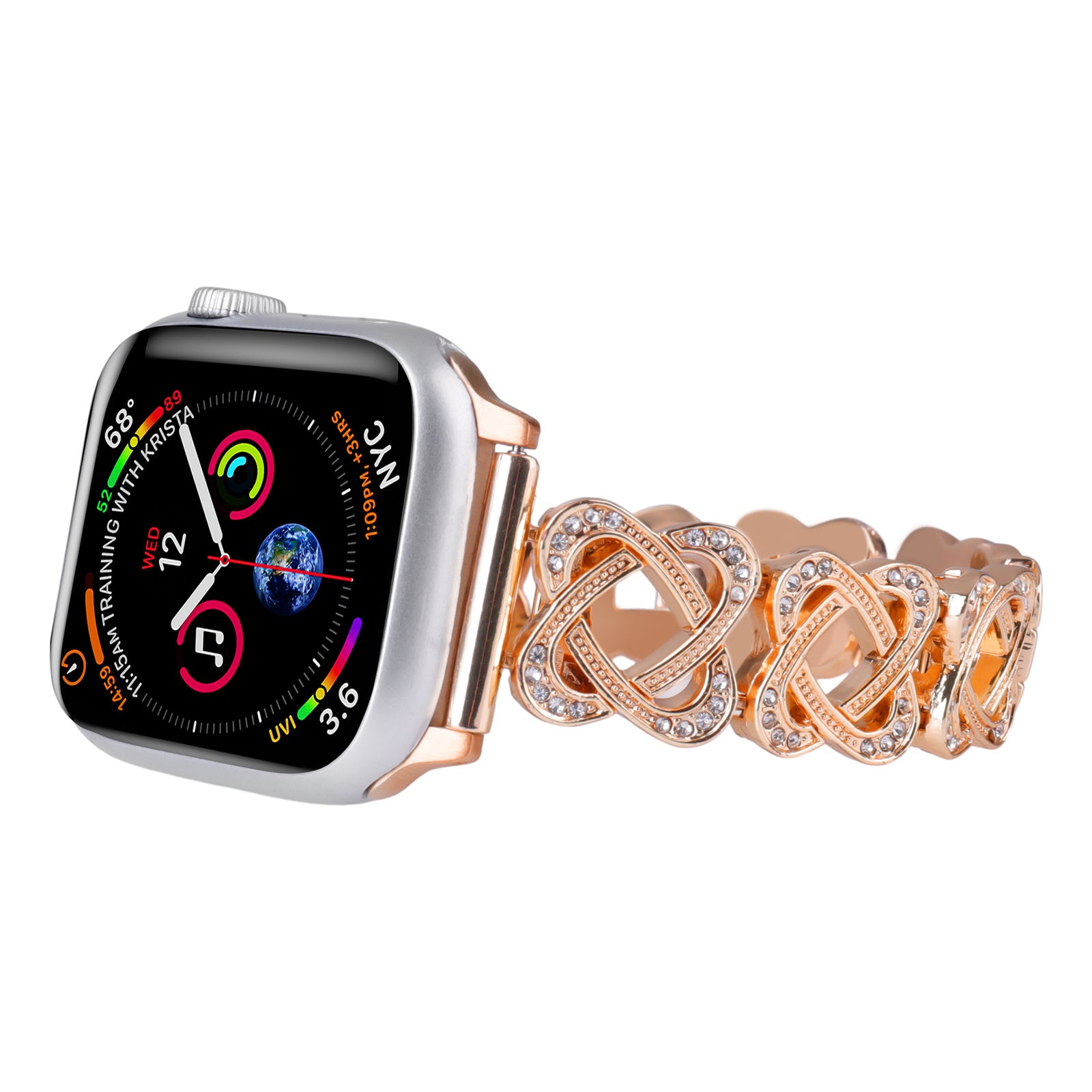 Crossed Ring Watch Strap for Apple Watch Series 9 8 7 41mm / 6 5 4 SE (2022) SE (2023) SE 40mm / 3 2 1 38mm Zinc Alloy Wrist Band - Rose Gold Crossed Ring Watch Strap for Apple Watch Series 9 8 7 41mm / 6 5 4 SE (2022) SE (2023) SE 40mm / 3 2 1 38mm Zinc Alloy Wrist Band - Rose Gold